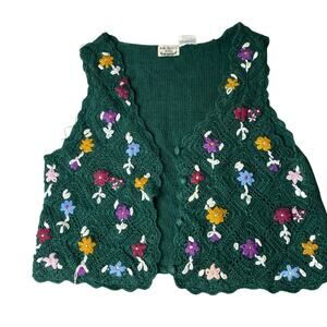 Vintage Kids Y2K 90s Rachel’s Kids Floral Knit Vest Size 12/14